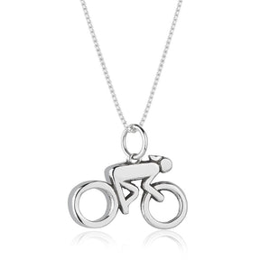 Collar de plata de ley 925 con colgante de bicicleta ciclista